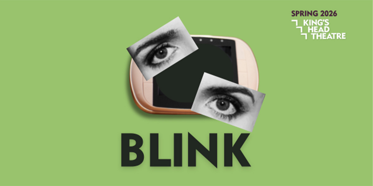 Green background featuring the word "BLINK" in bold, with two close-up images of eyes above a device.