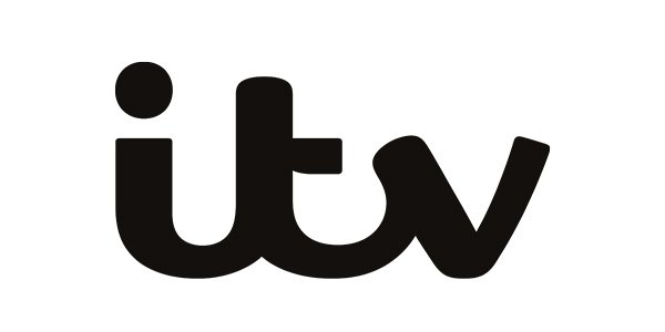 ITV logo in black on a white background, featuring a stylised lowercase "itv".