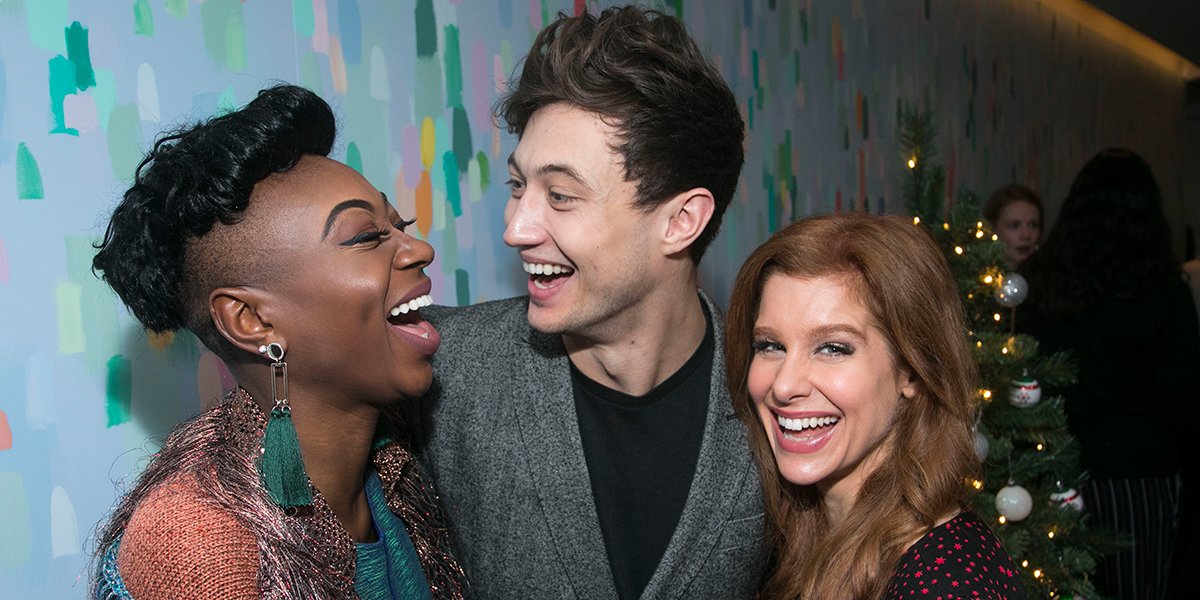 Miriam-Teak Lee, Jordan Luke Gage and Cassidy Janson at the 20th annual WhatsOnStage Awards nominee launch event. Photo by Dan Wooller.