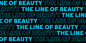 The background is black. In blue writing it reads The Line Of Beauty over and over